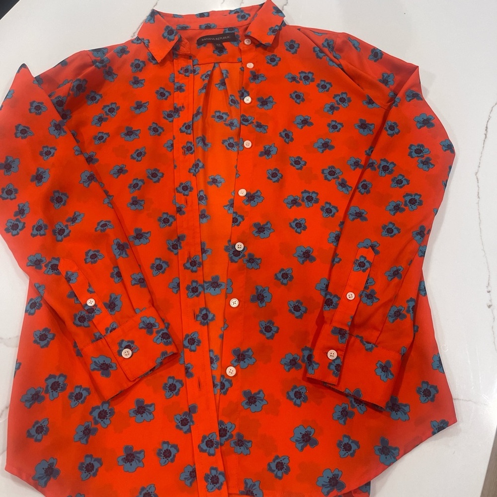 Banana Republic Orange Floral Women's Shirt